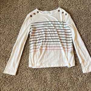 SHEIN Striped Long Sleeve Tee with Button Accents